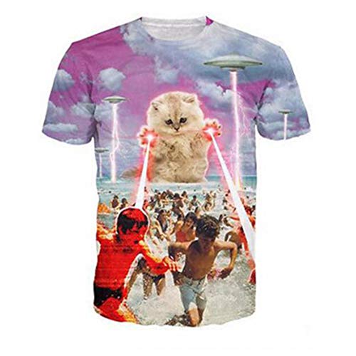 3D Katzen T-Shirt Cartoon Hippies Lustige Neuheit Tier Unisex Sommer Coole Tops (USA Größe),Alien cat,M von BBYOUTH