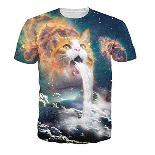 3D Katzen T-Shirt Cartoon Hippies Lustige Neuheit Tier Unisex Sommer Coole Tops (USA Größe),Waterfall,S von BBYOUTH