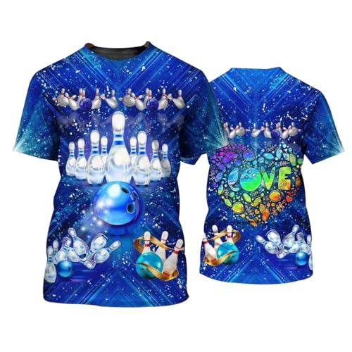 BBYOUTH 3D Bowling Trinken T-Shirt Sommer Lässig Kurze Ärmel Hereen und Damen Fun Tops,Love Bowling,M von BBYOUTH