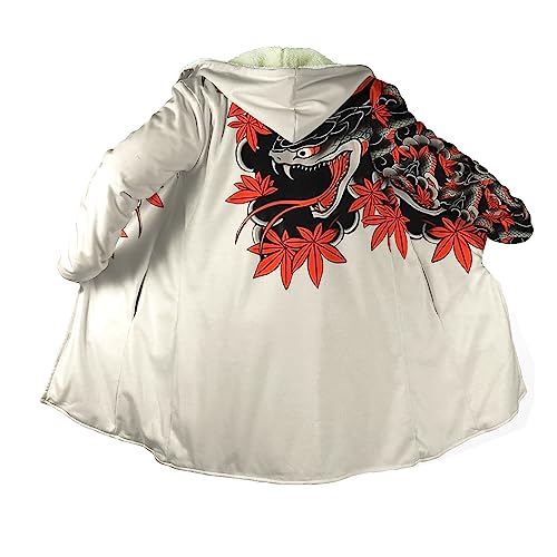 BBYOUTH 3D Druck Japan Samurai Armor Oni Maske Cape Mantel Mit Kapuze Mittlere Länge Winter Warm Fleece Parka Jacke,Bf14,M von BBYOUTH