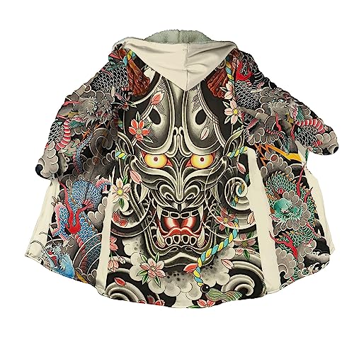 BBYOUTH 3D Druck Japan Samurai Armor Oni Maske Cape Mantel Mit Kapuze Mittlere Länge Winter Warm Fleece Parka Jacke,Bf24,3XL von BBYOUTH