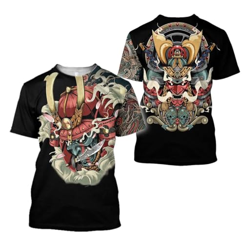 BBYOUTH 3D-Druck Japan Samurai Tattoo Herren T-Shirt Sommer Casual Cosplay Armor Cartoon Kurzarm(US-Größe),Assassins,5XL von BBYOUTH