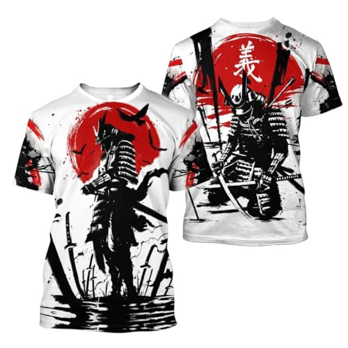 BBYOUTH 3D-Druck Japan Samurai Tattoo Herren T-Shirt Sommer Casual Cosplay Armor Cartoon Kurzarm(US-Größe),Spirit of Loyalty,L von BBYOUTH