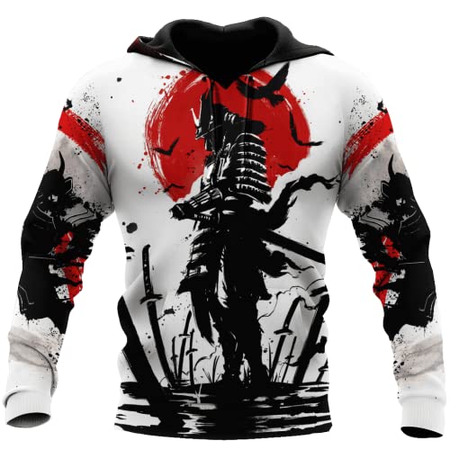 BBYOUTH 3D-Druck Oni Maske Samurai Tattoo Hoodies Männer Herbst Mode Freizeitjacke Pullover Trainingsanzug DW697,Hoodie,S von BBYOUTH