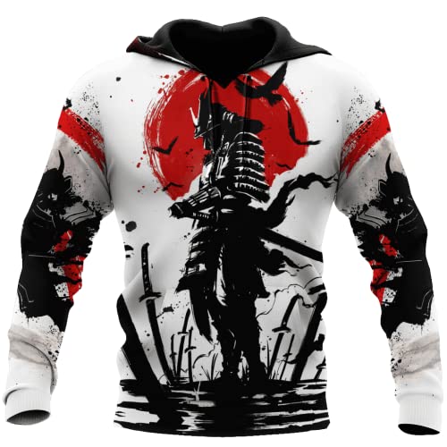 BBYOUTH 3D-Druck Oni Maske Samurai Tattoo Hoodies Männer Herbst Mode Freizeitjacke Pullover Trainingsanzug DW697,Hoodie,XL von BBYOUTH