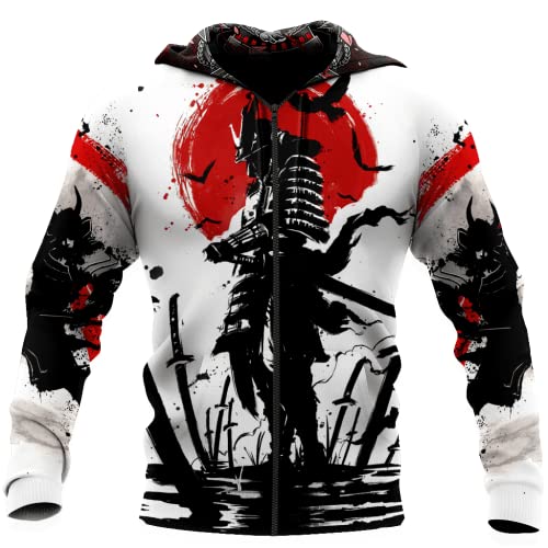 BBYOUTH 3D-Druck Oni Maske Samurai Tattoo Hoodies Männer Herbst Mode Freizeitjacke Pullover Trainingsanzug DW697,Zipper,S von BBYOUTH