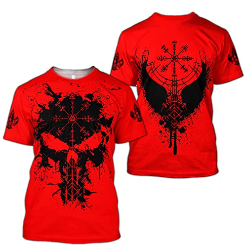 BBYOUTH 3D Wikinger Herren T-Shirt, Odin Myth Thor Hammer Tattoo Kunst Ultradünnes Sommer Paare Kurzarm Vikings Fanartikel (11 USA Größe),Helm of awe,L von BBYOUTH