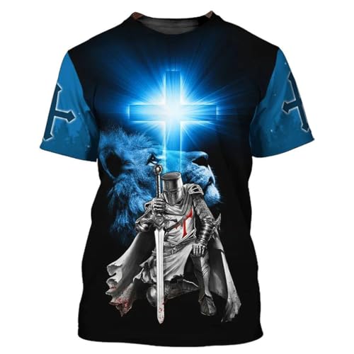 BBYOUTH Christentum Jesus Ritter Templer Rüstung T-Shirt 3D Gedruckt Sommer Lässig Kurze Ärmel Cosplay Kostüme,Knight Templar,M von BBYOUTH