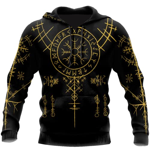 BBYOUTH Herren Wikinger Hoodie, 3D Bedruckter Nordischer Mythos Tattoo Cosplay Pullover Vikings Fanartikel(USA Größe),Helm of awe,5XL von BBYOUTH