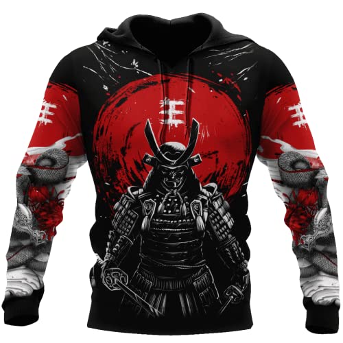 BBYOUTH Japan Samurai Casual Hoodie 3D Tattoo Cosplay Maskerade Männer Frauen Neuheit Herbst Sweatshirt US Oversize,Hoodie,L von BBYOUTH