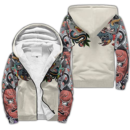 BBYOUTH Japanischer Samurai Drache Tattoo Zip Hoodie, 3D-Druck Herbst Winter Trainingsanzug Warme Fleece Jacke (US-Größe),Comics,L von BBYOUTH