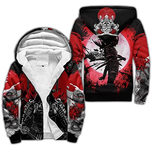 BBYOUTH Japanischer Samurai Drache Tattoo Zip Hoodie, 3D-Druck Herbst Winter Trainingsanzug Warme Fleece Jacke (US-Größe),Swordsman,L von BBYOUTH