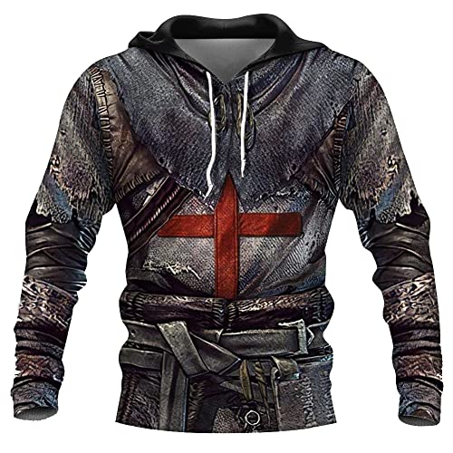 BBYOUTH Mittelalterlicher Tempelritter Rüstung Pullover 3D Gedruckt Retro Casual Frühling Herbst Mit Kapuze Sweatshirt,Crusader Hoodie,XXL von BBYOUTH