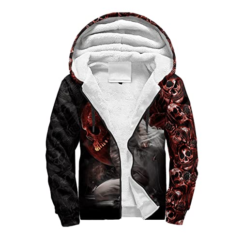 BBYOUTH Reaper Skull Zip Hoodie 3D Gedruckt Winter Faux Kaschmir Dicke Warme Jacke Herren Neuheit Mantel,Funeral,5XL von BBYOUTH