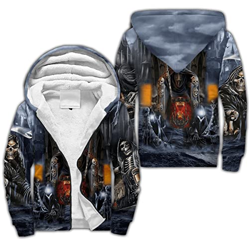 BBYOUTH Reaper Skull Zip Hoodie 3D Gedruckt Winter Faux Kaschmir Dicke Warme Jacke Herren Neuheit Mantel,Trial,M von BBYOUTH