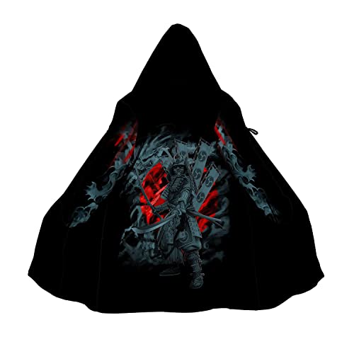 BBYOUTH Samurai Cape Mantel, Harajuku Japan Armor Oni Maske Tattoo Mit Kapuze Mittlere Länge Winter Warm Fleece Parka Jacke,Bf12,5XL von BBYOUTH