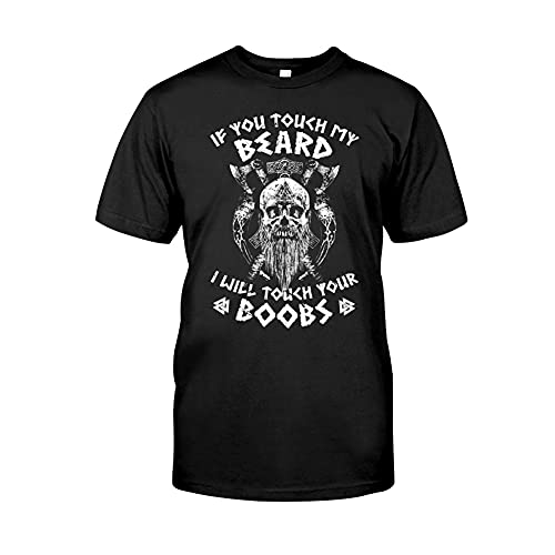 Viking T-Shirt Für Herren Norse Mythos Odin Graffiti Black Kurzarm Funny Streetwear,Touch My Beard,5XL von BBYOUTH