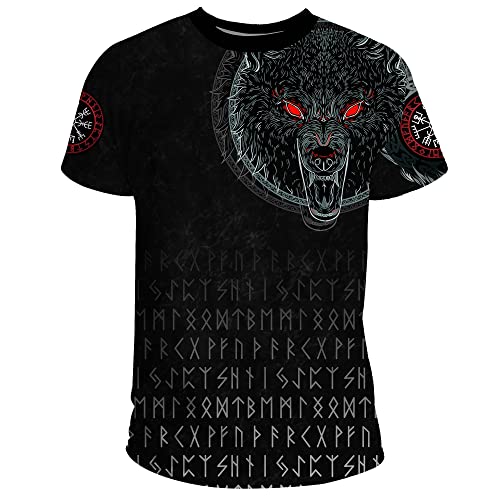 BBYOUTH Wikinger 3D Herren T-Shirt, Nordischer Mythos Odin Ragnar Tattoo Sommer Ultradünne Kurzarm Cosplay Kostüm(11 USA Größe),Fenrir Wolf,7XL von BBYOUTH