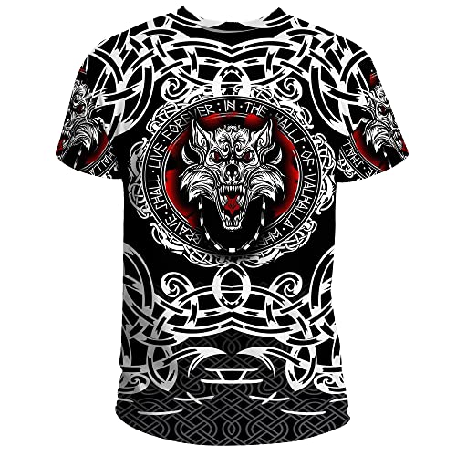 BBYOUTH Wikinger 3D Herren T-Shirt, Nordischer Mythos Odin Ragnar Tattoo Sommer Ultradünne Kurzarm Cosplay Kostüm(11 USA Größe),In Valhalla,4XL von BBYOUTH