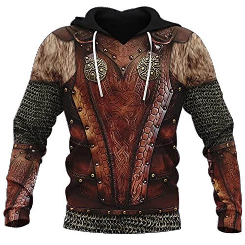 BBYOUTH Wikinger Rüstung Tattoo Hoodie 3D Nordische Mythologie Berserker Frühling Herbst Langarm Retro Geschichte Kultur Männer Oversize Shirt,Norse Armor Hoodie,M von BBYOUTH