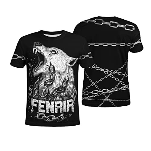 BBYOUTH Wikinger T-Shirt, 3D Bedruckter Nordischer Mythos Odin Tattoo Cosplay Sommer Ultradünne Kurzarm (11 USA Größe),Fenrir,3XL von BBYOUTH