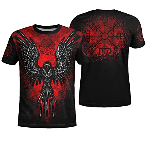 BBYOUTH Wikinger T-Shirt, 3D Bedruckter Nordischer Mythos Odin Tattoo Cosplay Sommer Ultradünne Kurzarm (11 USA Größe),Raven of Odin,XXL von BBYOUTH