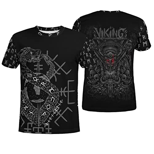 BBYOUTH Wikinger T-Shirt, 3D Bedruckter Nordischer Mythos Odin Tattoo Cosplay Sommer Ultradünne Kurzarm (11 USA Größe),Viking Berserker,L von BBYOUTH