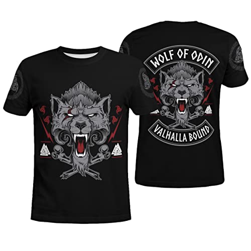 BBYOUTH Wikinger T-Shirt, 3D Bedruckter Nordischer Mythos Odin Tattoo Cosplay Sommer Ultradünne Kurzarm (11 USA Größe),Wolf of Odin,3XL von BBYOUTH