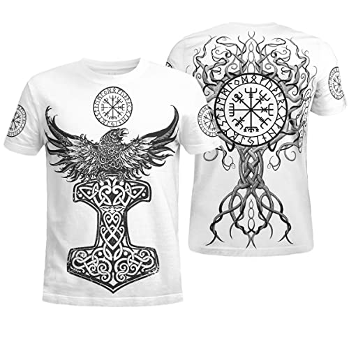 BBYOUTH Wikinger T-Shirt, 3D Bedruckter Nordischer Mythos Odin Tattoo Cosplay Sommer Ultradünne Kurzarm (11 USA Größe),Yggdrasil,L von BBYOUTH