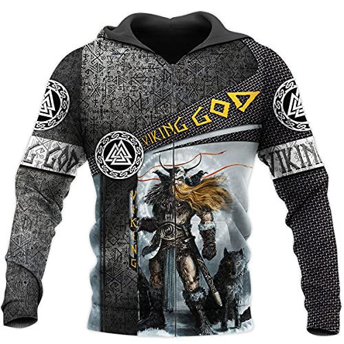 Wikinger Tattoo Hoodie 3D Gedruckt God Odin Valknut Fenrir Wolf Herren Herbst Casual US-Größe Kapuzenpullover Papa Geschenk,Zip Hoodie,XL von BBYOUTH