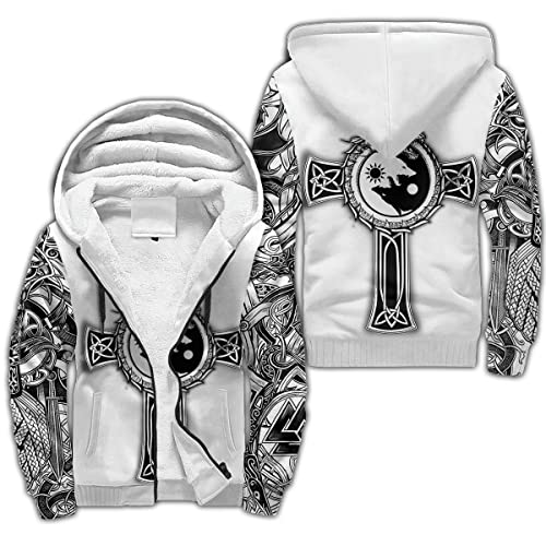 BBYOUTH Wikinger Winterjacke 3D Dedruckte Nordische Mythologie Fleece Sherpa Futter Warmer Reißverschluss Hoodie,Geri and freki,L von BBYOUTH