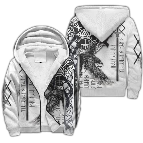 BBYOUTH Wikinger Winterjacke 3D Dedruckte Nordische Mythologie Fleece Sherpa Futter Warmer Reißverschluss Hoodie,Gungnir,XXL von BBYOUTH