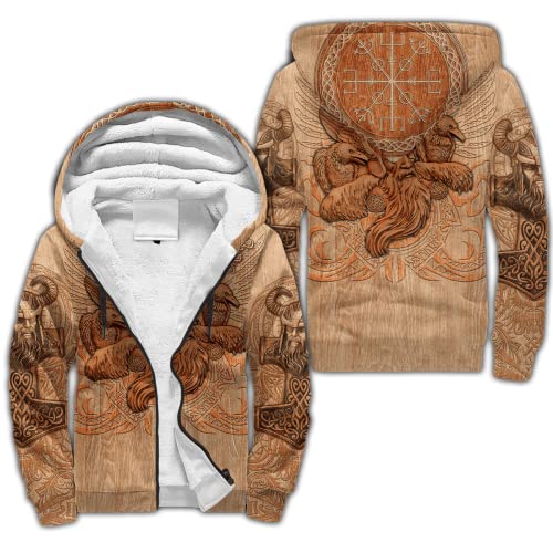 BBYOUTH Wikinger Winterjacke 3D Dedruckte Nordische Mythologie Fleece Sherpa Futter Warmer Reißverschluss Hoodie,Odin god,4XL von BBYOUTH