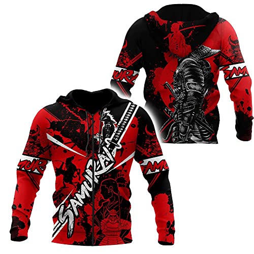 Herren Japan Samurai Hoodie 3D Print Katana Schwert Tattoo Bushido Rüstung Pullover US Oversize Shirt,Zipper,S von BBYOUTH