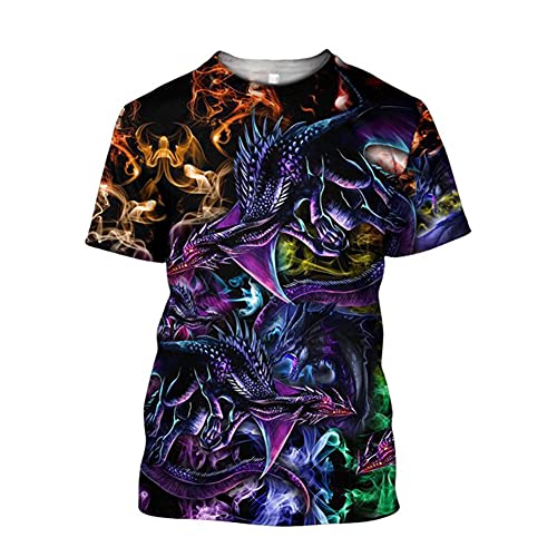 Männer Dragon Shirt Ritter Rüstung 3D Bedruckt Hipster Sommer Casual Kurzarm Tops TX0161,Purple Flying Dragon,5XL von BBYOUTH