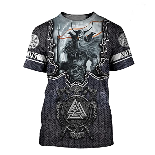 Nordischen Mythologie Thema T-Shirt 3D Bedruckter Odin Tattoo Paare Sommer Kurzarm Cosplay Kostüm Vikings Fanartikel (11 USA Größe),Valknut Axe,XL von BBYOUTH