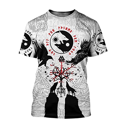 Nordischen Mythologie Thema T-Shirt 3D Bedruckter Odin Tattoo Paare Sommer Kurzarm Cosplay Kostüm Vikings Fanartikel (11 USA Größe),Yggdrasil,XL von BBYOUTH