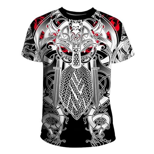 Odin Herren T-Shirt, 3D-Druck Berserker Wikinger Symbol Cosplay Vegvisir Sommer Kurzarm,Odin,6XL von BBYOUTH