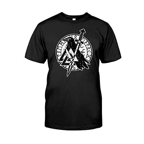 Odins Raben T-Shirt Wikinger Kostüm Ragnar Baumwolle Klassische Männer Kurzarm Nordische Geschenke,Sword of Valknut,7XL von BBYOUTH