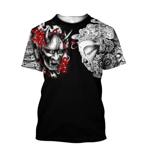 Samurai Tattoo T-Shirt 3D Gedruckt Japanischer Dämon Männer Harajuku Casual Kurzarm Tops - TX-4 (US-Größe),Buddha and Demon,XXL von BBYOUTH