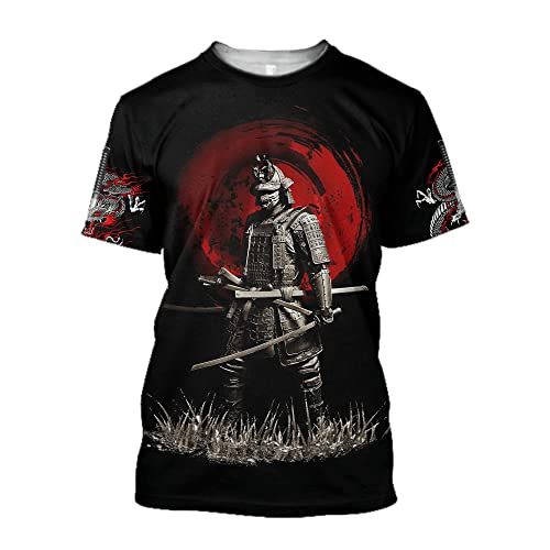 Samurai Tattoo T-Shirt 3D Gedruckt Japanischer Dämon Männer Harajuku Casual Kurzarm Tops - TX-4 (US-Größe),Japan Samurai,L von BBYOUTH