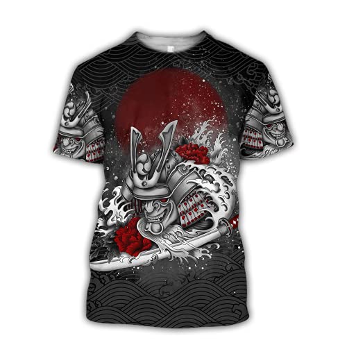 Samurai Tattoo T-Shirt 3D Gedruckt Japanischer Dämon Männer Harajuku Casual Kurzarm Tops - TX-4 (US-Größe),Katana,3XL von BBYOUTH