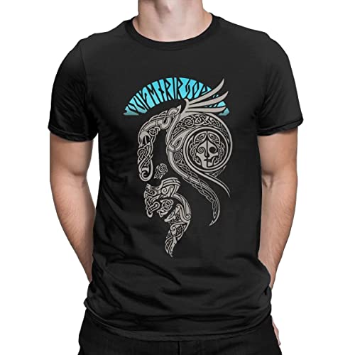 Wikinger Herren Schwarz T-Shirt Baumwolle Norse Ragnar Gedruckt Papa Sommer Kurzarm Freizeithemden,Loki,4XL von BBYOUTH