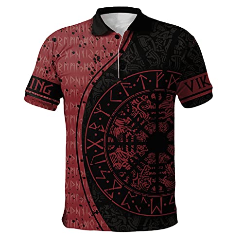 Wikinger Poloshirt Herren, 3D Druck Nordischen Mythos Symbole Atmungsaktives Kurzarm Cosplay Shirt (11 USA Größe),Norse Runes,5XL von BBYOUTH