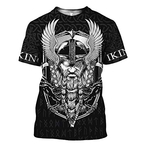 Wikinger T-Shirt, 3D Bedruckter Nordischer Mythos Thor Hammer Fenrir Wolf Tattoo Kurzarm Cosplay Shirt (11 USA Größe),Odin Logo,5XL von BBYOUTH