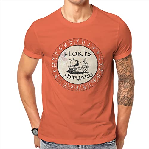 Wikinger T-Shirt Herren Flokis Shipyard Nordische Mythologie Kattegat Ship Baumwolle Kurzarm Lustiges Geschenk EU Size,Orange,XXL von BBYOUTH