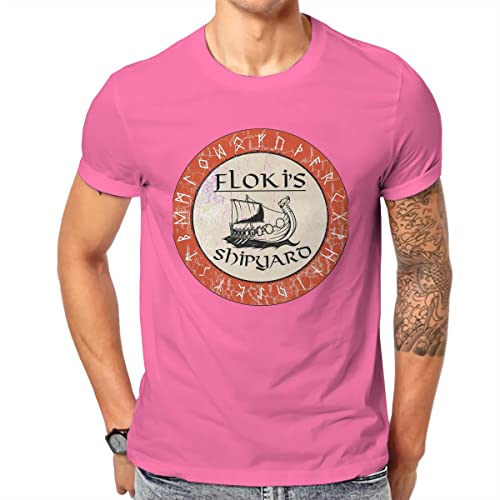 Wikinger T-Shirt Herren Flokis Shipyard Nordische Mythologie Kattegat Ship Baumwolle Kurzarm Lustiges Geschenk EU Size,Pink red,L von BBYOUTH