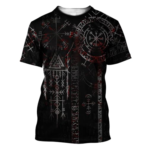 Wikinger Weihnachten T-Shirt, Odin Valhalla Tattoo Sommerzeit Herren Cosplay Kurzarm,Vegvisir,4XL von BBYOUTH