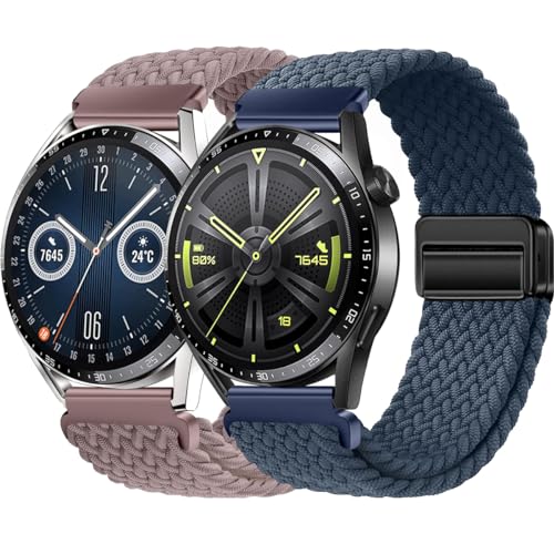 BBZ 22mm Quickfit Elastic Braided Nylon Armband kompatibel mit Huawei GT4/GT3/GT2 46 mm/Garmin Venu 2/3/Vivoactive 4, Galaxy Watch 3 45 mm/Gear S3 für Herren Damen von BBZ