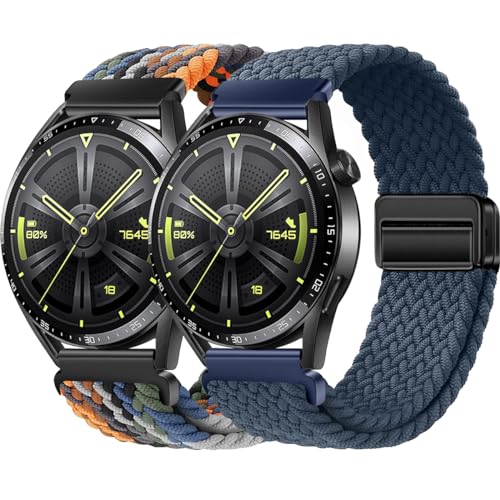 BBZ 22mm Quickfit Elastic Braided Nylon Armband kompatibel mit Huawei GT4/GT3/GT2 46 mm/Garmin Venu 2/3/Vivoactive 4, Galaxy Watch 3 45 mm/Gear S3 für Herren Damen von BBZ